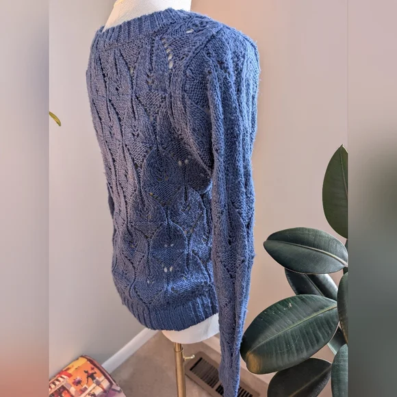 Lace Knit Blue Sweater - Picture 4 of 13